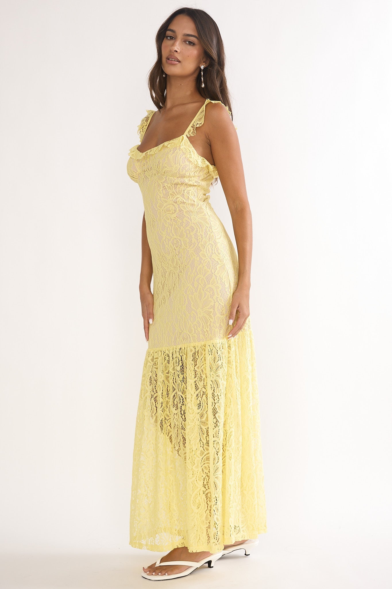 Noraya Lace Overlay Maxi Dress Lemon