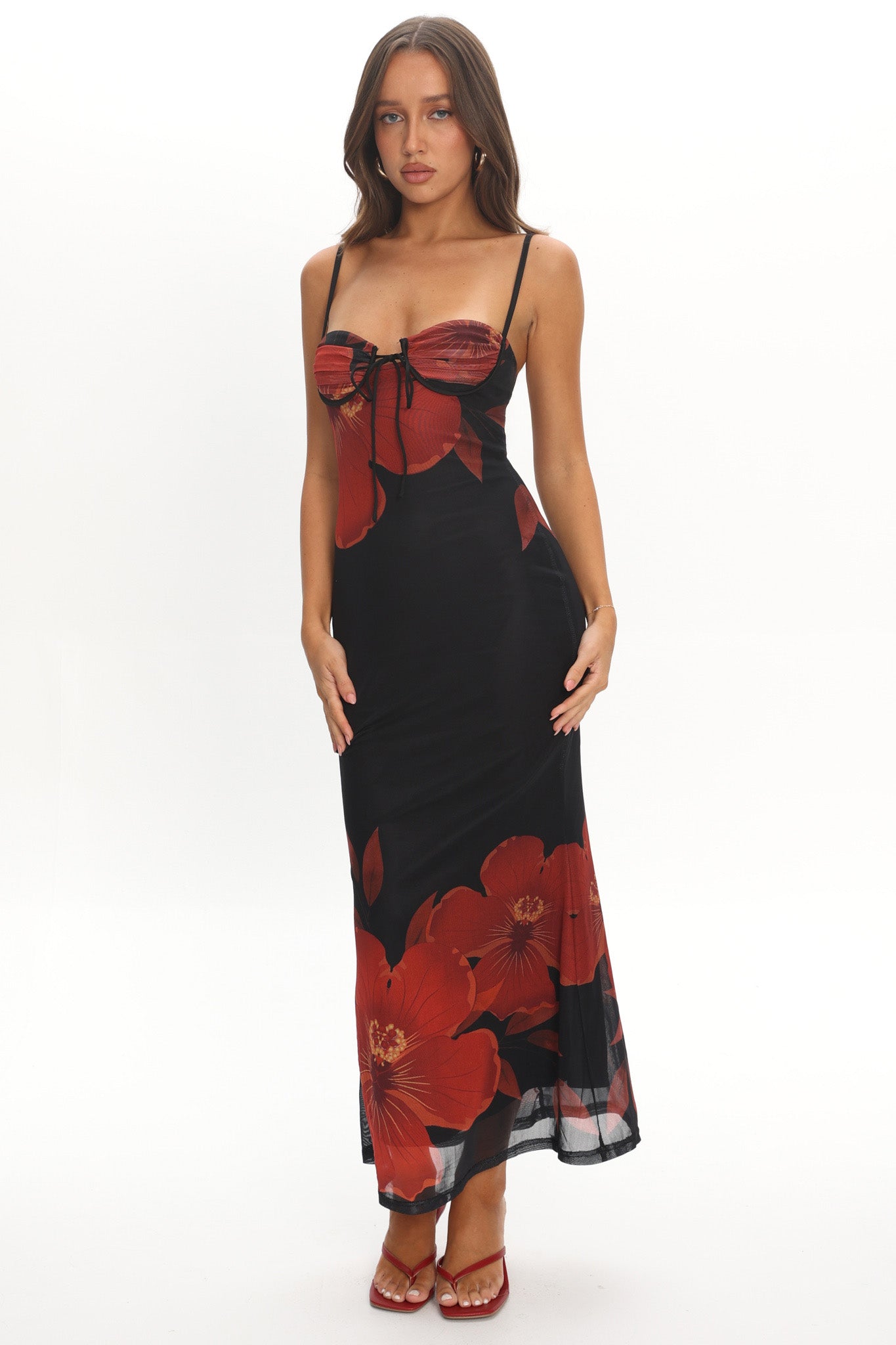 Fortune Bust Tie Maxi Dress Hibiscus Black