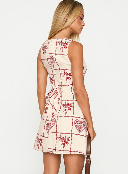 Alfalfa Shift Mini Dress Red Floral Check