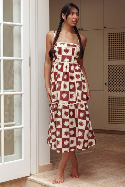 Confidante Piping Trim Midi Dress Brown