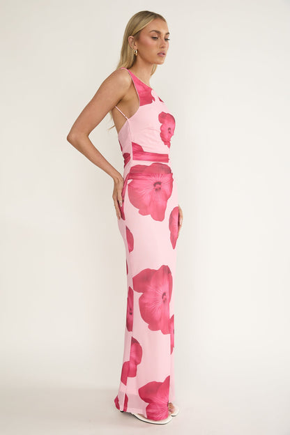 Helsi Low Back Maxi Dress Floral Pink