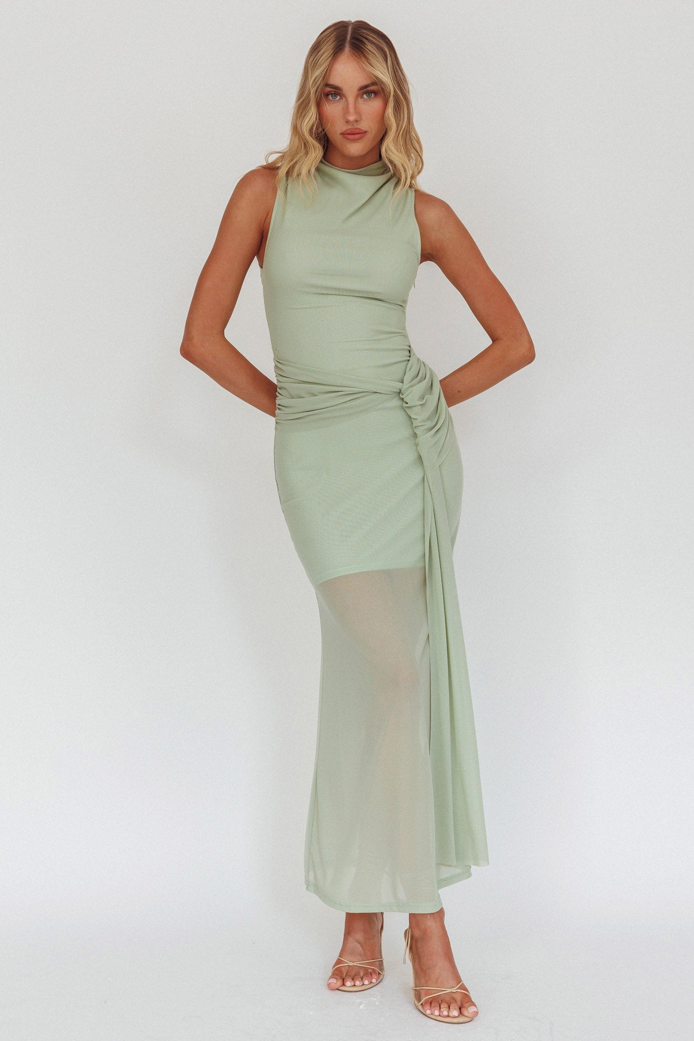 Girl's Night Waist Sash Maxi Dress Sage