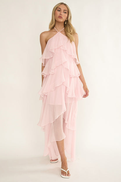 Darylyn Tiered Ruffle Maxi Dress Pink