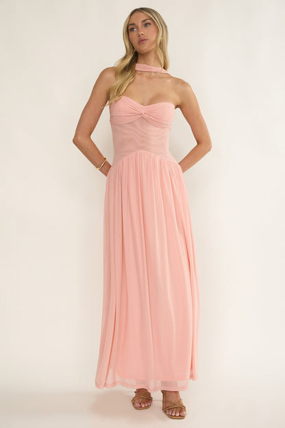 Annita Sheer Waist Maxi Dress Blush