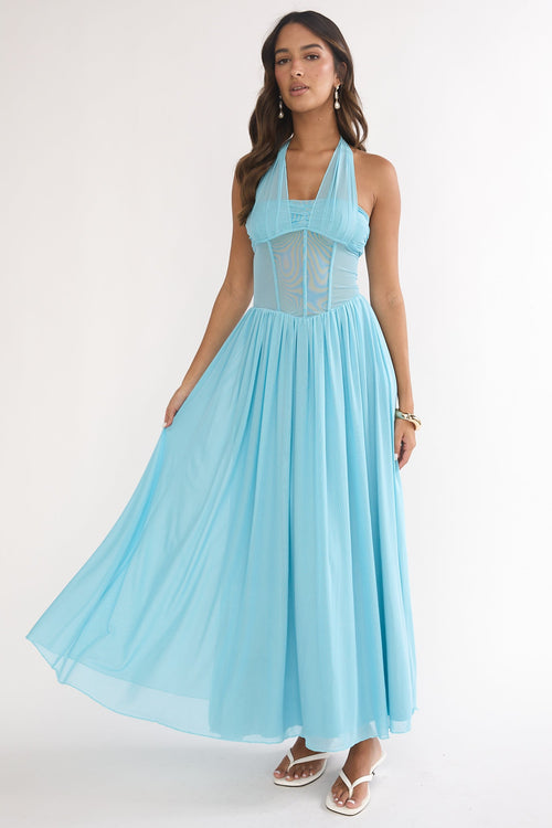 Jovella Halterneck Mesh Dress Blue