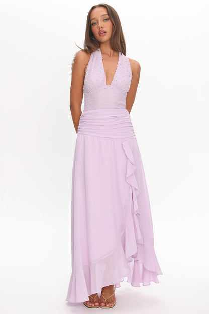 Luella Textured Halter Split Maxi Dress Lilac