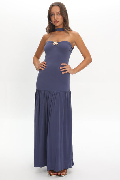 Ashana Drop Waist Halter Maxi Dress Taupe