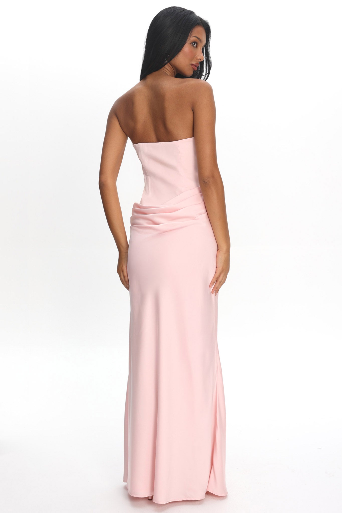 Unforgettable Day Drape Waist Strapless Maxi Dress Blush