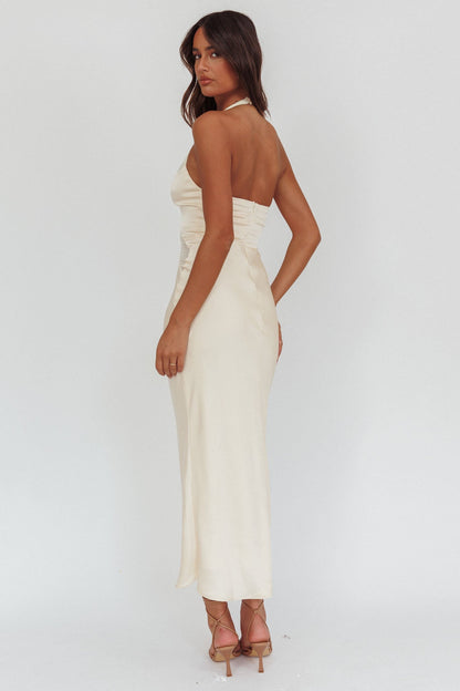 Kasi Sheer Panel Halter Maxi Dress Butter