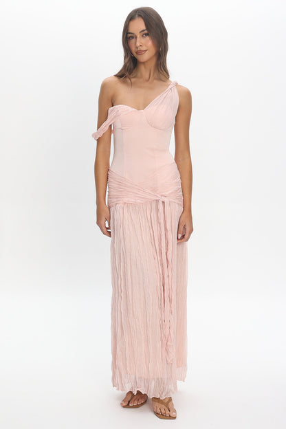 Keia Crepe Chiffon One-Shoulder Maxi Dress Light Pink