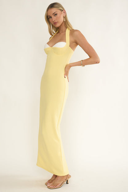 Briela Halter Bustier Maxi Dress Lemon