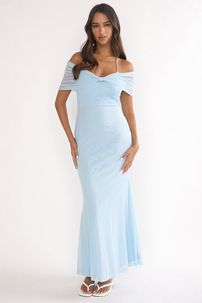 Shia Off-Shoulder Halterneck Maxi Dress Blue