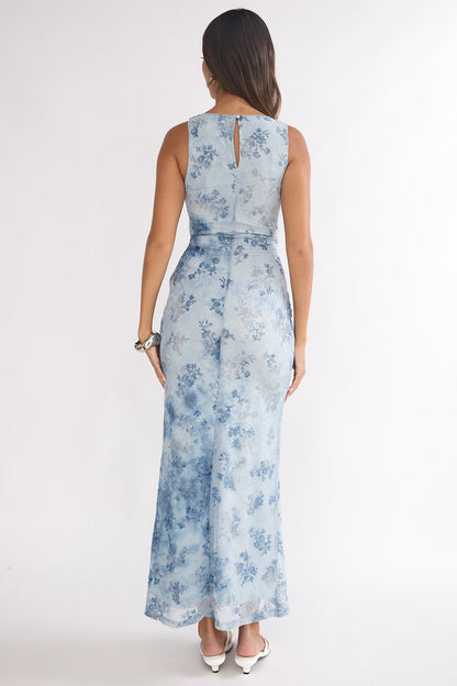 Elowra Mesh Maxi Dress Floral Blue