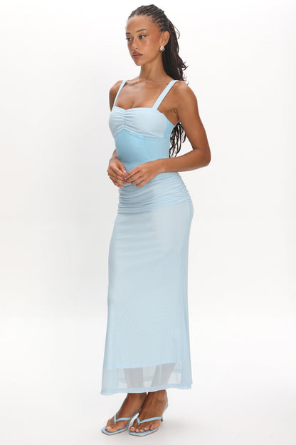 Maelle Contrast Bodice Ruched Maxi Dress Baby Blue