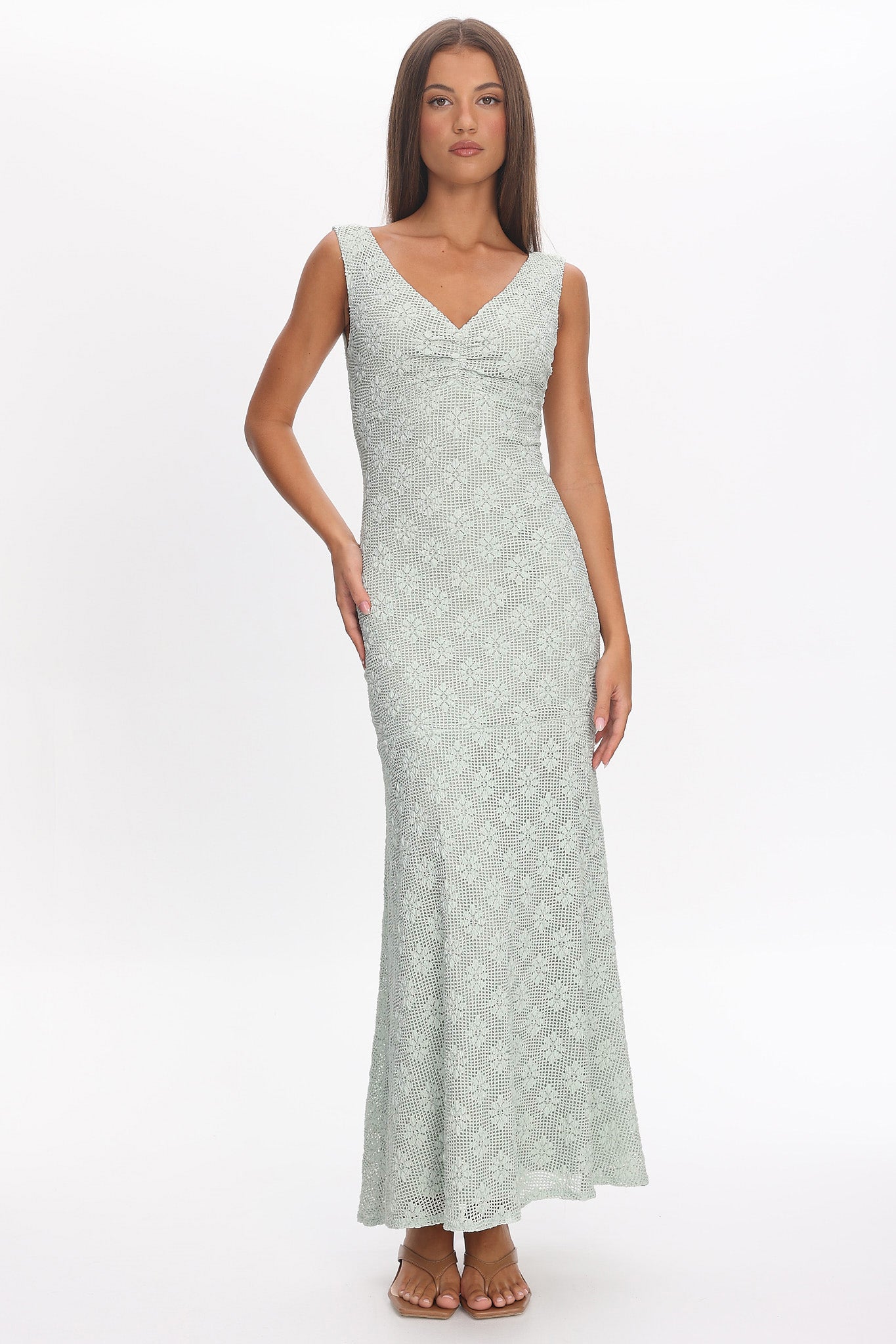 Sunshine Girl Crochet Maxi Dress Sage