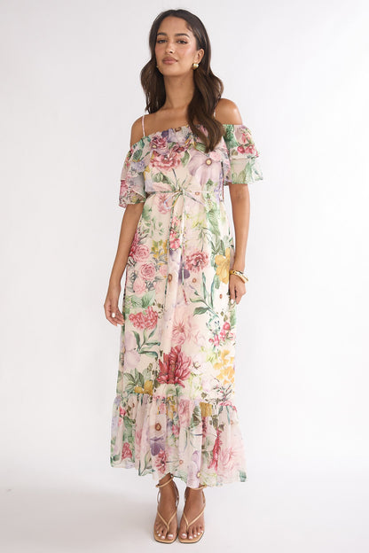 Ivelle Off-Shoulder Ruffle Maxi Dress Floral