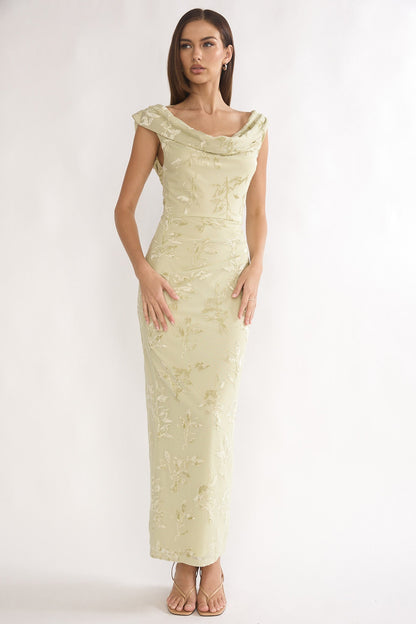 Evermore Cowl Neck Maxi Dress Floral Sage