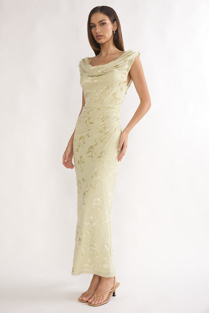 Evermore Cowl Neck Maxi Dress Floral Sage