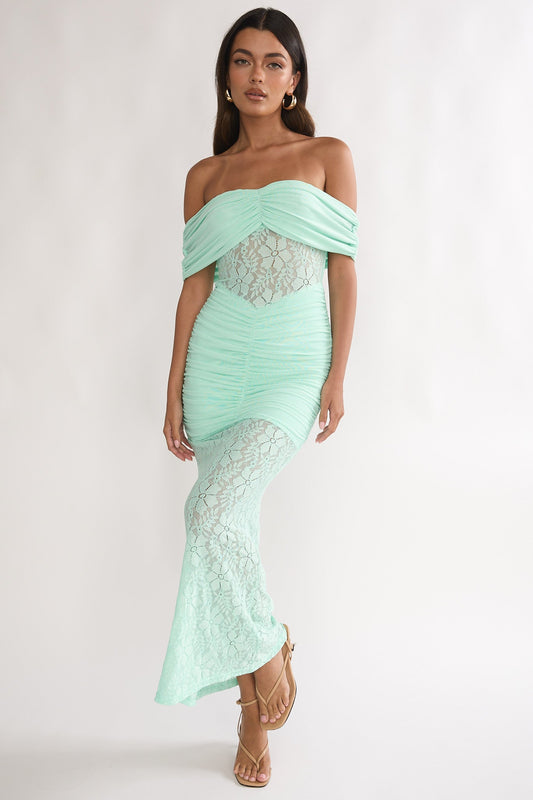 Silver Moon Off-Shoulder Maxi Dress Floral Mint