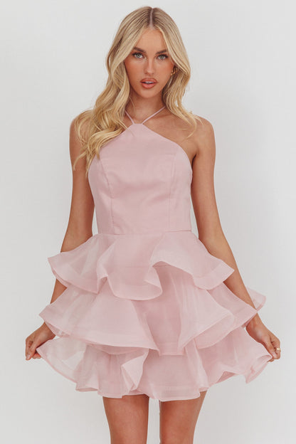 Kiera Layered Ruffle Strappy Mini Dress Pink