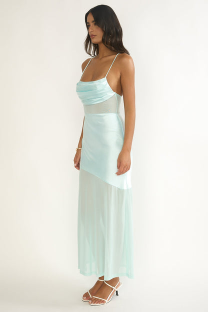 Golden Era Sheer Waist Maxi Dress Aqua Blue