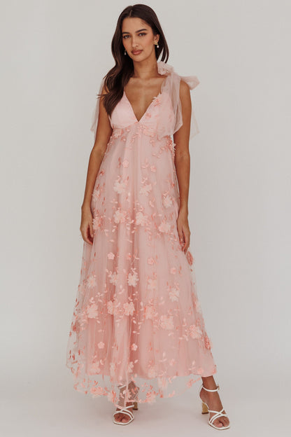Chantilly Tied Shoulder Maxi Dress Blush