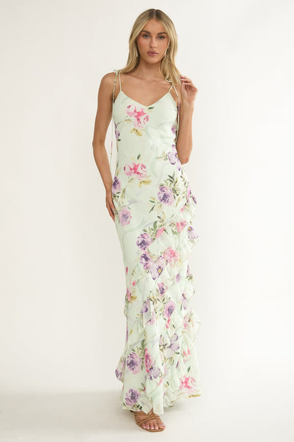 Dreamy Day Ruffle Trim Maxi Dress Mint Floral