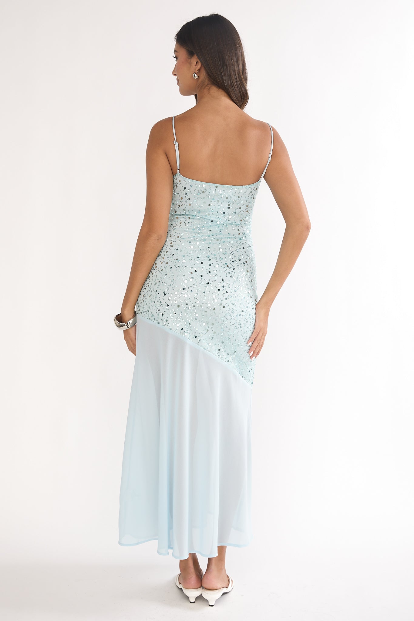 Gilded Dream Chiffon Hem Maxi Dress Sequin Sage