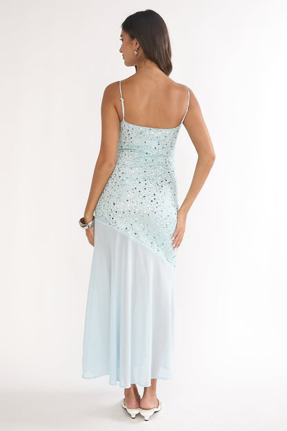 Gilded Dream Chiffon Hem Maxi Dress Sequin Sage