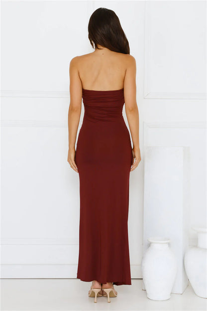 Sunshine Shuffle Strapless Maxi Dress Burgundy