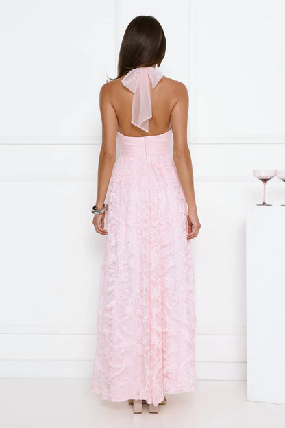 Magnetic Luxe Halter Maxi Dress Pink
